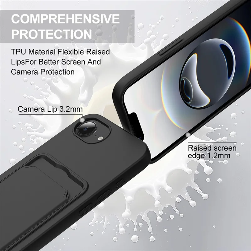 For iPhone 16e Case Liquid Silicone Card Holder Phone Back Cover with Short Strap - Black-Cellmalls