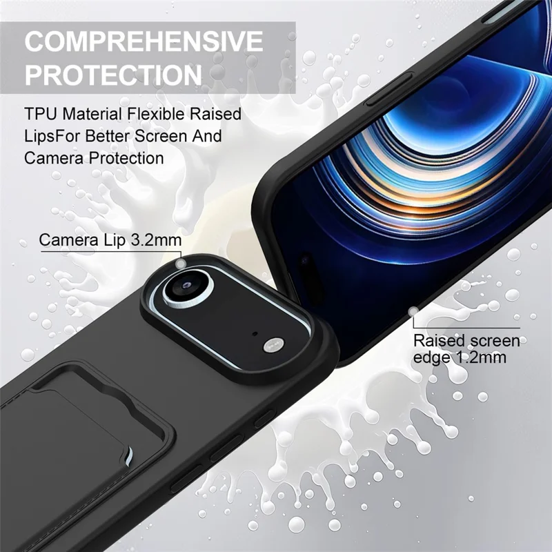 For iPhone 17 Air Case Liquid Silicone Card Holder Phone Back Cover with Short Strap - Black-Cellmalls