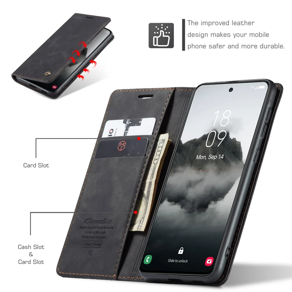 For Samsung Galaxy S24 FE Case CASEME 013 Series Card Holder Stand Leather Phone CoverCaseMe - Coffee-Cellmalls