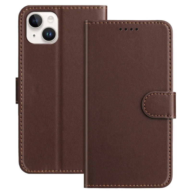 For iPhone 14 Plus Leather Case Wallet Stand Solid Color Anti Drop Phone Cover - Black-Cellmalls