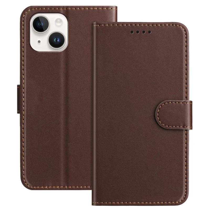 For iPhone 15 Leather Case Wallet Stand Solid Color Anti Drop Phone Cover - Black-Cellmalls