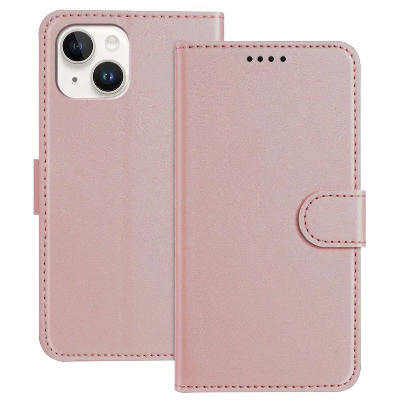 For iPhone 15 Leather Case Wallet Stand Solid Color Anti Drop Phone Cover - Black-Cellmalls