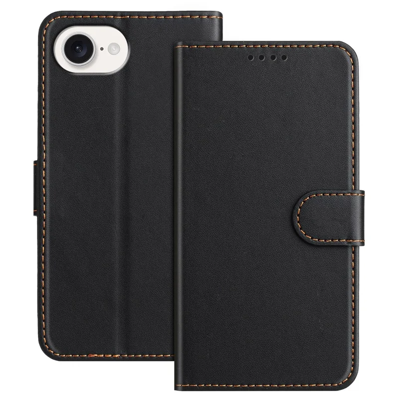 For iPhone 16e Leather Case Wallet Stand Solid Color Anti Drop Phone Cover - Black-Cellmalls