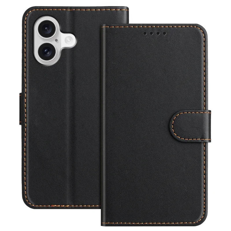For iPhone 17 Leather Case Wallet Stand Solid Color Anti Drop Phone Cover - Black-Cellmalls