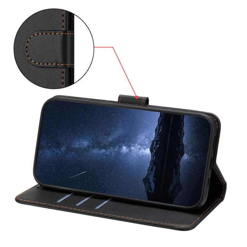 For iPhone 16 Plus Leather Case Wallet Stand Solid Color Anti Drop Phone Cover - Black-Cellmalls