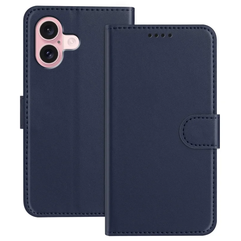 For iPhone 16 Leather Case Wallet Stand Solid Color Anti Drop Phone Cover - Black-Cellmalls