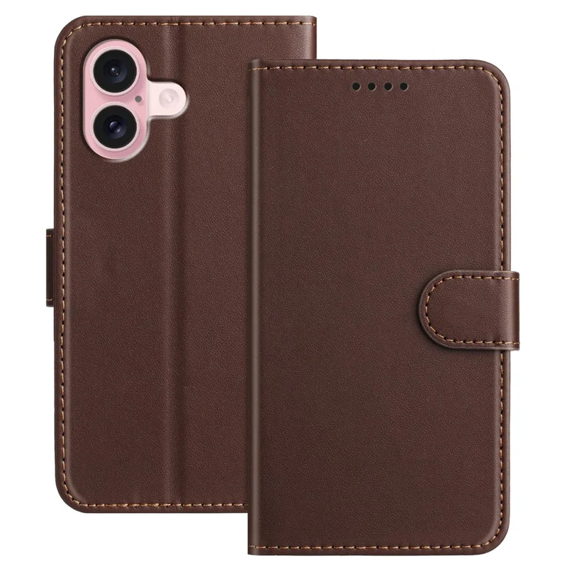 For iPhone 16 Leather Case Wallet Stand Solid Color Anti Drop Phone Cover - Black-Cellmalls