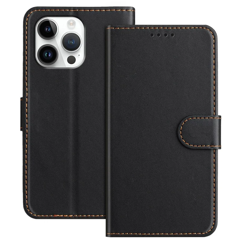 For iPhone 16 Pro Max Leather Case Wallet Stand Solid Color Anti Drop Phone Cover - Black-Cellmalls