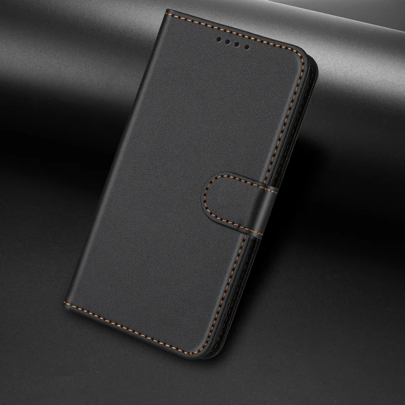 For iPhone 17 Leather Case Wallet Stand Solid Color Anti Drop Phone Cover - Black-Cellmalls
