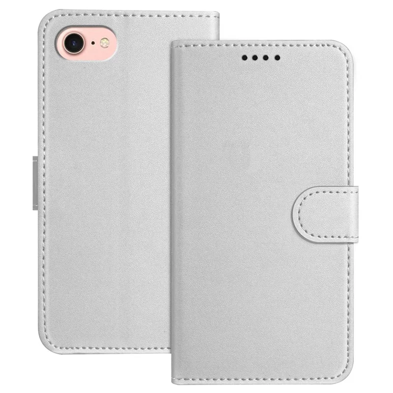 For iPhone SE (2022) / iPhone 6 4.7-inch / iPhone 6s 4.7-inch / iPhone 7 4.7 inch / iPhone 8 4.7 inch / iPhone SE (2020) Leather Case Wallet Stand Solid Color Anti Drop Phone Cover - Black-Cellmalls