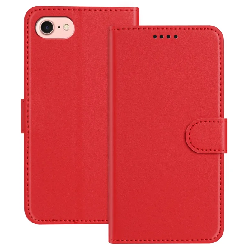 For iPhone SE (2022) / iPhone 6 4.7-inch / iPhone 6s 4.7-inch / iPhone 7 4.7 inch / iPhone 8 4.7 inch / iPhone SE (2020) Leather Case Wallet Stand Solid Color Anti Drop Phone Cover - Black-Cellmalls