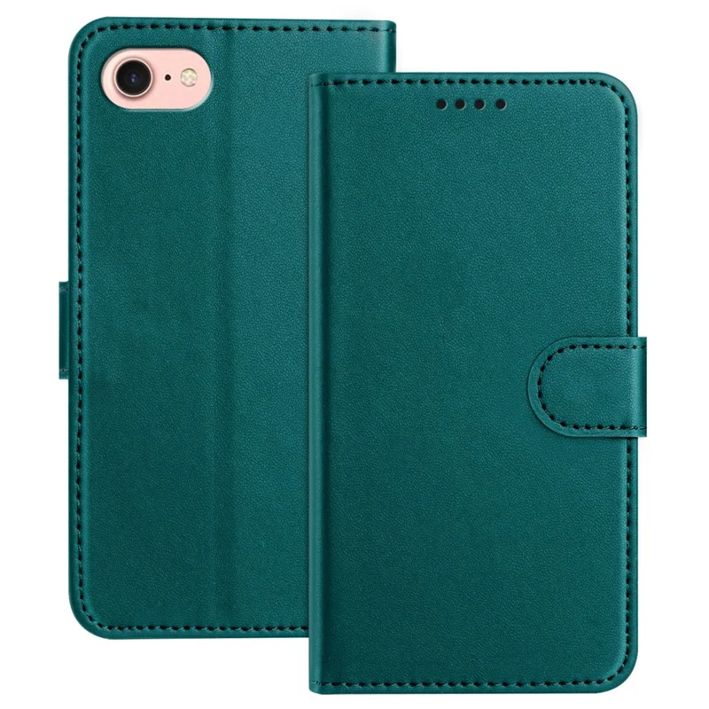 For iPhone SE (2022) / iPhone 6 4.7-inch / iPhone 6s 4.7-inch / iPhone 7 4.7 inch / iPhone 8 4.7 inch / iPhone SE (2020) Leather Case Wallet Stand Solid Color Anti Drop Phone Cover - Black-Cellmalls