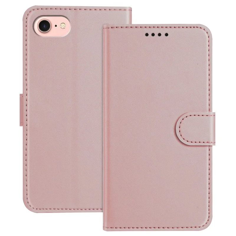 For iPhone SE (2022) / iPhone 6 4.7-inch / iPhone 6s 4.7-inch / iPhone 7 4.7 inch / iPhone 8 4.7 inch / iPhone SE (2020) Leather Case Wallet Stand Solid Color Anti Drop Phone Cover - Black-Cellmalls