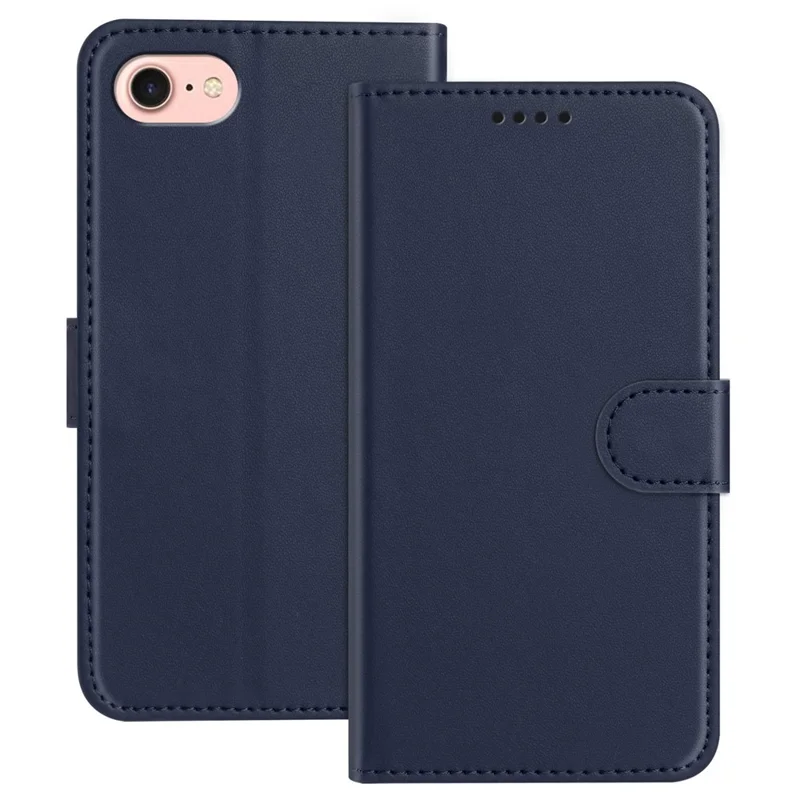 For iPhone SE (2022) / iPhone 6 4.7-inch / iPhone 6s 4.7-inch / iPhone 7 4.7 inch / iPhone 8 4.7 inch / iPhone SE (2020) Leather Case Wallet Stand Solid Color Anti Drop Phone Cover - Black-Cellmalls