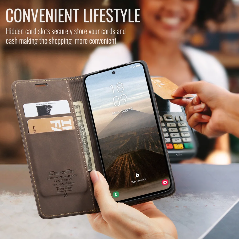 For Samsung Galaxy S25 FE Wallet Case CASEME 013 Series PU Leather Phone Cover Stand - Red-Cellmalls