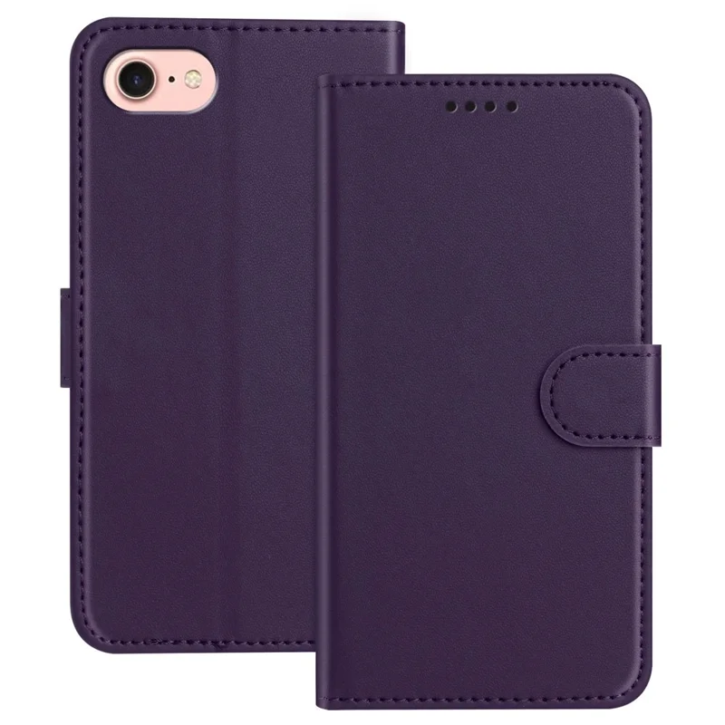 For iPhone SE (2022) / iPhone 6 4.7-inch / iPhone 6s 4.7-inch / iPhone 7 4.7 inch / iPhone 8 4.7 inch / iPhone SE (2020) Leather Case Wallet Stand Solid Color Anti Drop Phone Cover - Black-Cellmalls