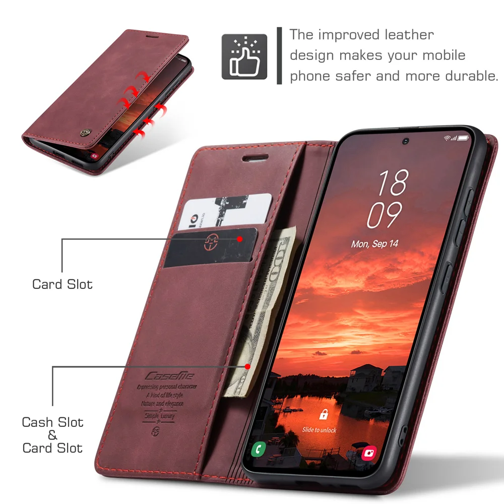 For Samsung Galaxy S25 FE Wallet Case CASEME 013 Series PU Leather Phone Cover Stand - Red-Cellmalls