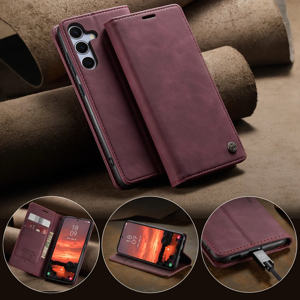 For Samsung Galaxy S25 FE Wallet Case CASEME 013 Series PU Leather Phone Cover Stand - Red-Cellmalls