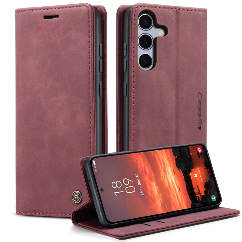For Samsung Galaxy S25 FE Wallet Case CASEME 013 Series PU Leather Phone Cover Stand - Red-Cellmalls