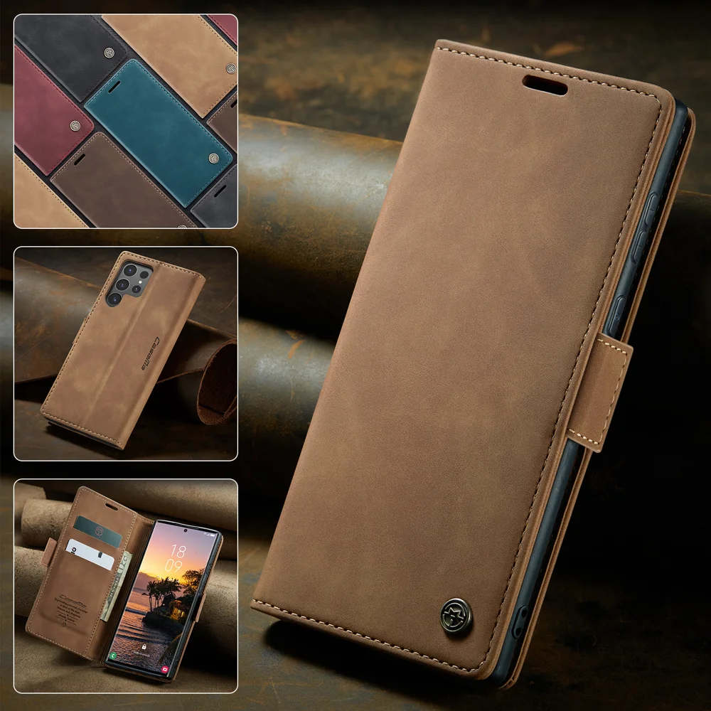 CASEME 013 Series For Samsung Galaxy S25 Ultra Case Card Holder Stand Leather Phone Cover - Red-Cellmalls