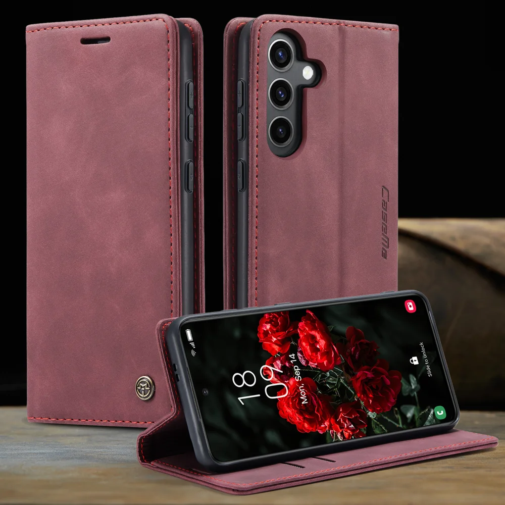 For Samsung Galaxy S25+ Case CASEME 013 Series Card Holder Stand Leather Phone Cover - Red-Cellmalls