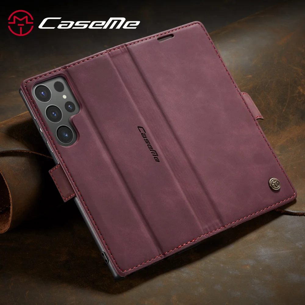 CASEME 013 Series For Samsung Galaxy S25 Ultra Case Card Holder Stand Leather Phone Cover - Red-Cellmalls