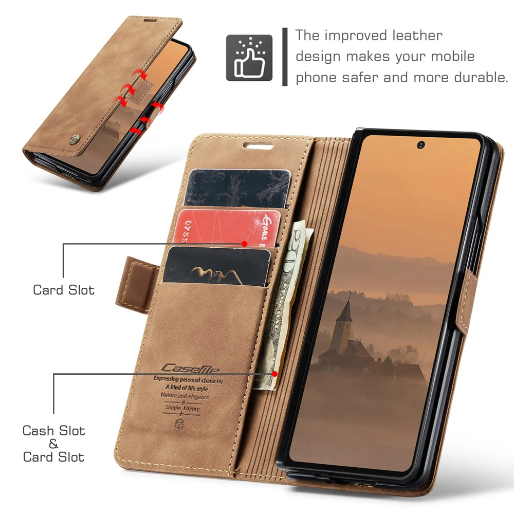 For Samsung Galaxy Z Fold7 5G Wallet Case CASEME 013 Series PU Leather Phone Cover Stand - Brown-Cellmalls