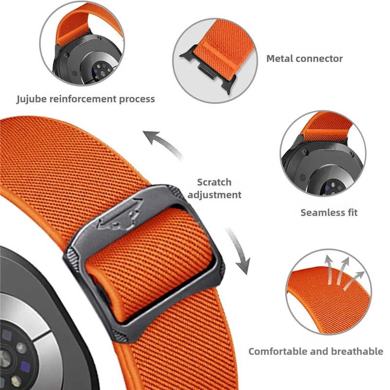 Nylon Watch Band for Samsung Galaxy Watch8 44mm / 40mm / Watch8 Classic 46mm Elastic Strap with Bull Head Buckle - Orange-Cellmalls