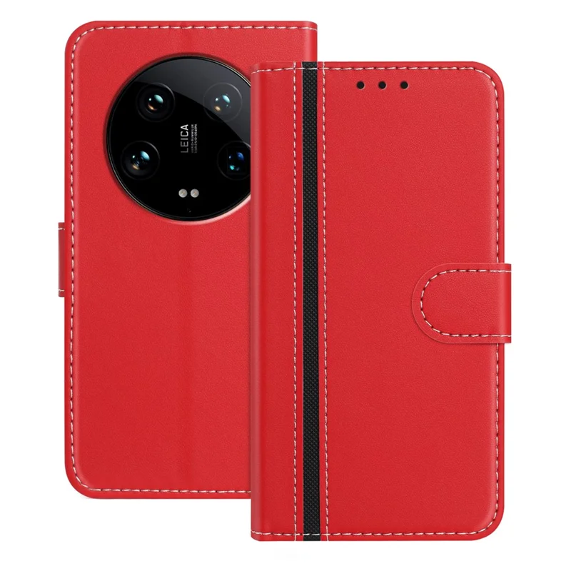 For Xiaomi 14 Ultra Phone Cases Wallet Stand Color Splicing Leather Cover with Magnetic Clasp - Red-Cellmalls