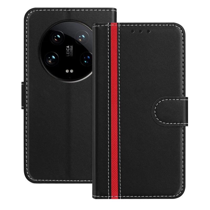 For Xiaomi 14 Ultra Phone Cases Wallet Stand Color Splicing Leather Cover with Magnetic Clasp - Red-Cellmalls