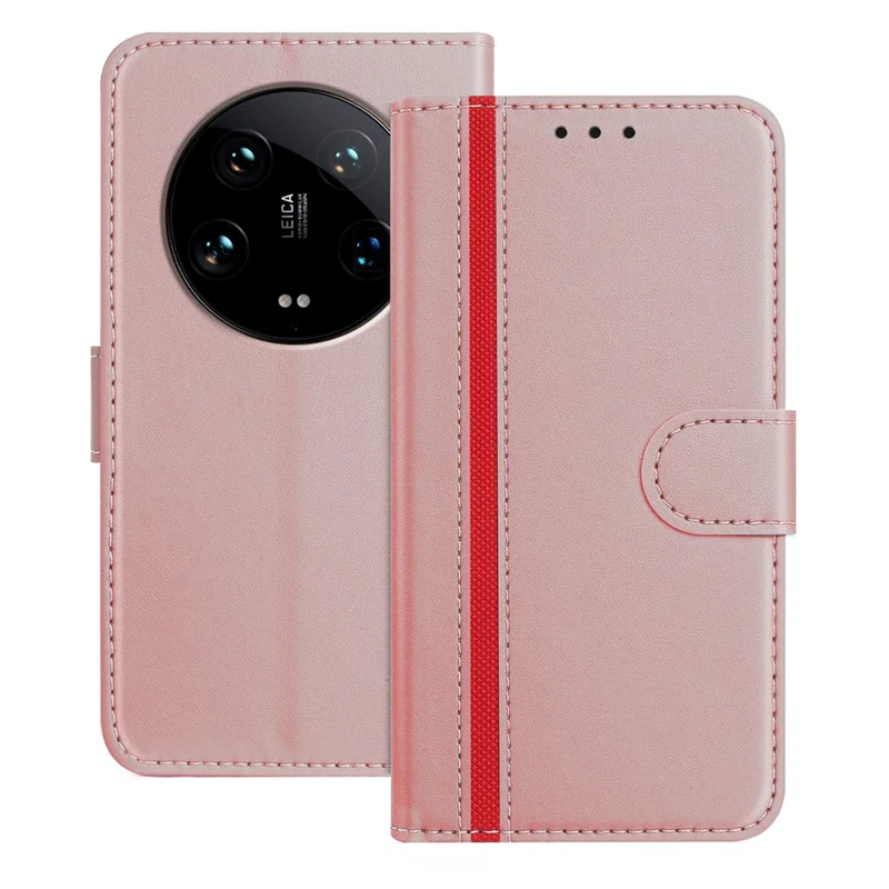 For Xiaomi 14 Ultra Phone Cases Wallet Stand Color Splicing Leather Cover with Magnetic Clasp - Red-Cellmalls