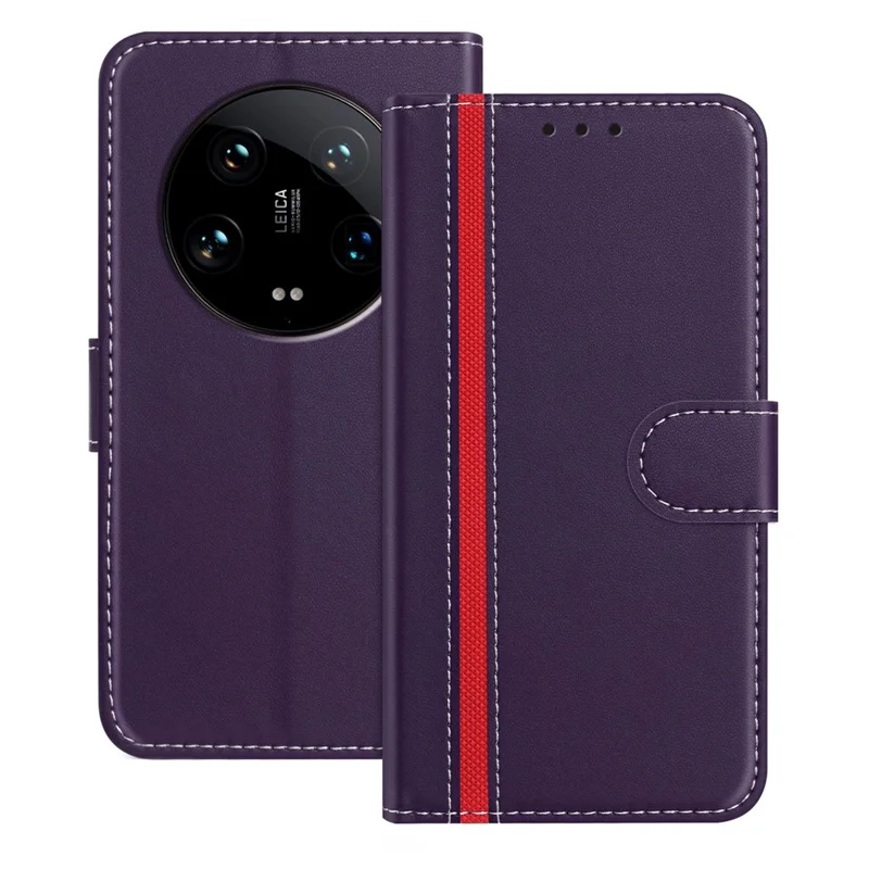 For Xiaomi 14 Ultra Phone Cases Wallet Stand Color Splicing Leather Cover with Magnetic Clasp - Red-Cellmalls