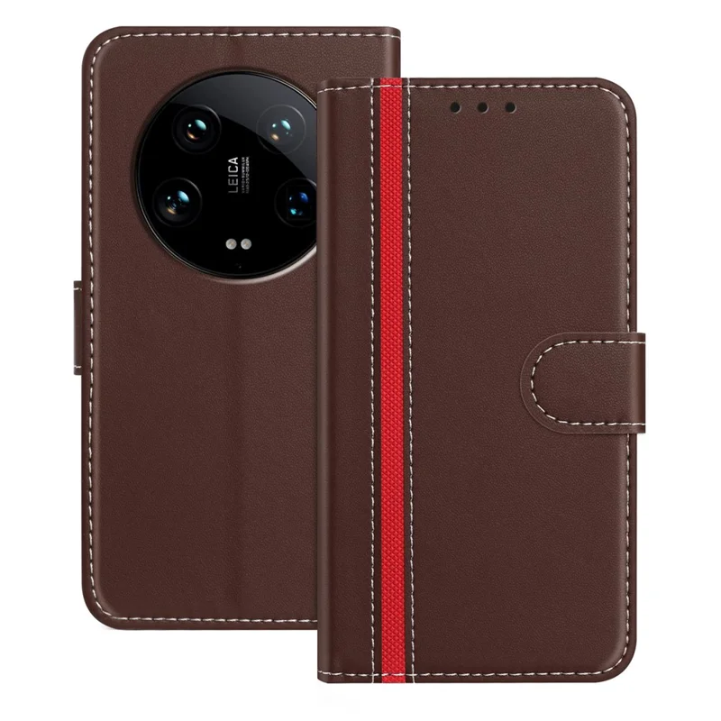 For Xiaomi 14 Ultra Phone Cases Wallet Stand Color Splicing Leather Cover with Magnetic Clasp - Red-Cellmalls
