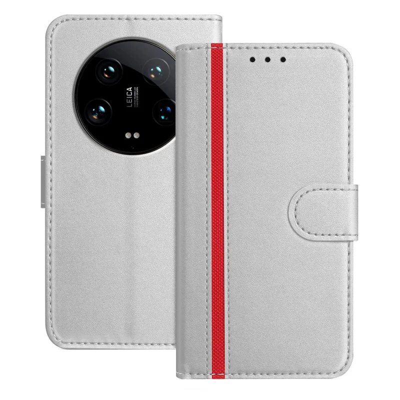 For Xiaomi 14 Ultra Phone Cases Wallet Stand Color Splicing Leather Cover with Magnetic Clasp - Red-Cellmalls