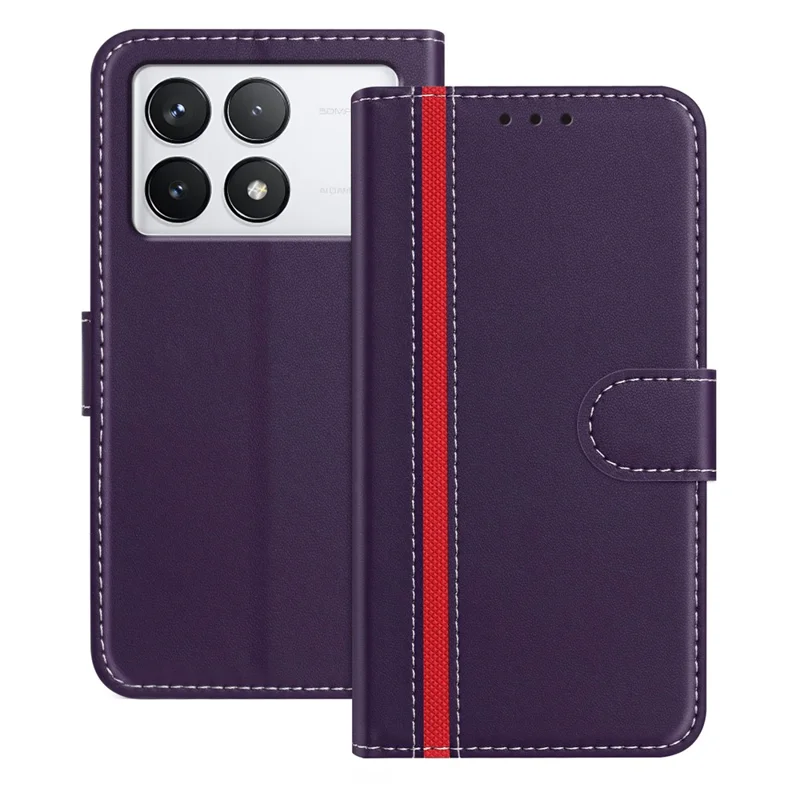 For Xiaomi 14T Phone Cases Wallet Stand Color Splicing Leather Cover with Magnetic Clasp - Red-Cellmalls