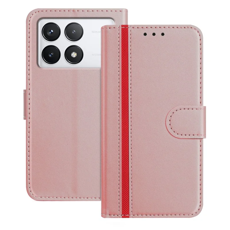 For Xiaomi 14T Phone Cases Wallet Stand Color Splicing Leather Cover with Magnetic Clasp - Red-Cellmalls