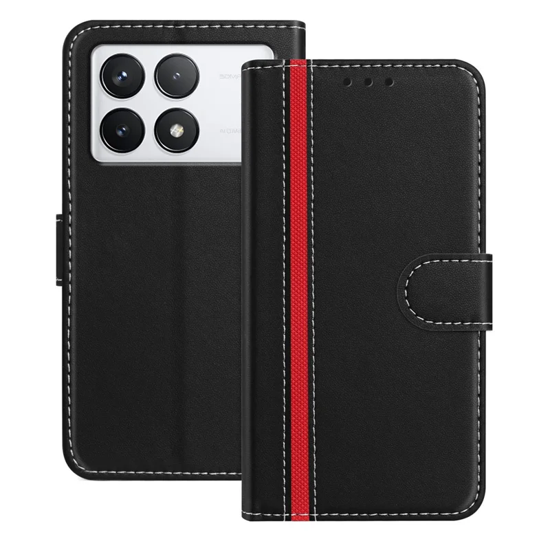 For Xiaomi 14T Phone Cases Wallet Stand Color Splicing Leather Cover with Magnetic Clasp - Red-Cellmalls