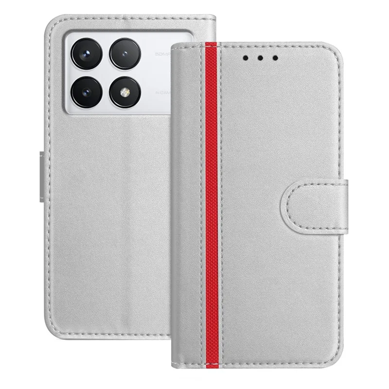 For Xiaomi 14T Phone Cases Wallet Stand Color Splicing Leather Cover with Magnetic Clasp - Red-Cellmalls