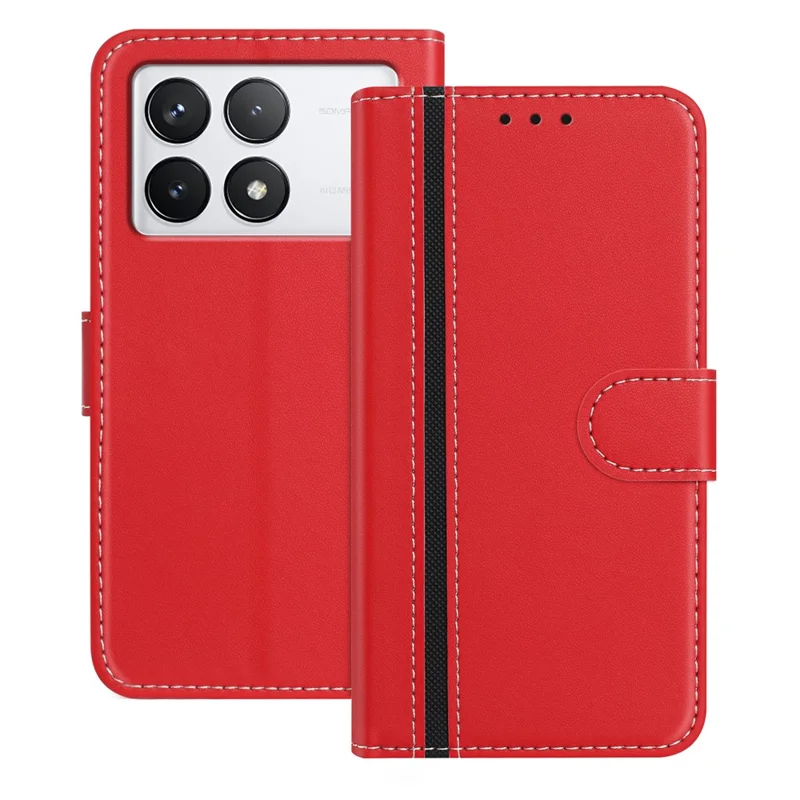 For Xiaomi 14T Pro Phone Cases Wallet Stand Color Splicing Leather Cover with Magnetic Clasp - Red-Cellmalls