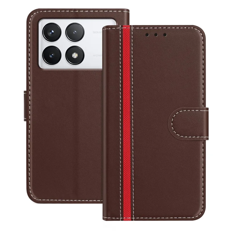 For Xiaomi 14T Pro Phone Cases Wallet Stand Color Splicing Leather Cover with Magnetic Clasp - Red-Cellmalls