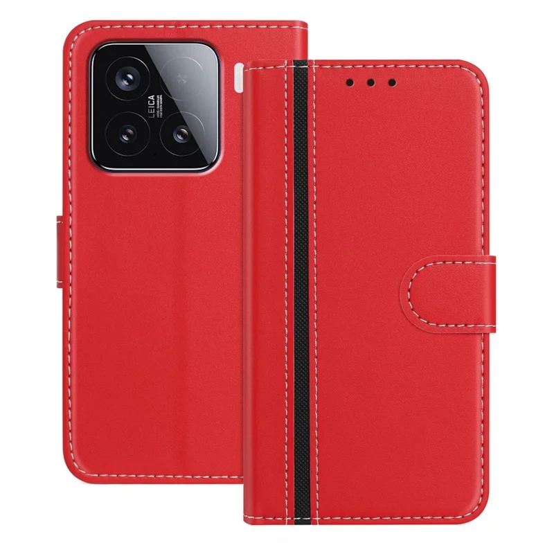 For Xiaomi 15 Phone Cases Wallet Stand Color Splicing Leather Cover with Magnetic Clasp - Red-Cellmalls
