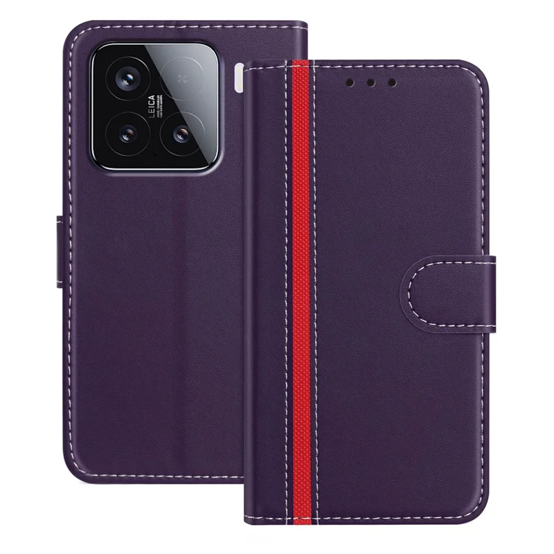 For Xiaomi 15 Phone Cases Wallet Stand Color Splicing Leather Cover with Magnetic Clasp - Red-Cellmalls