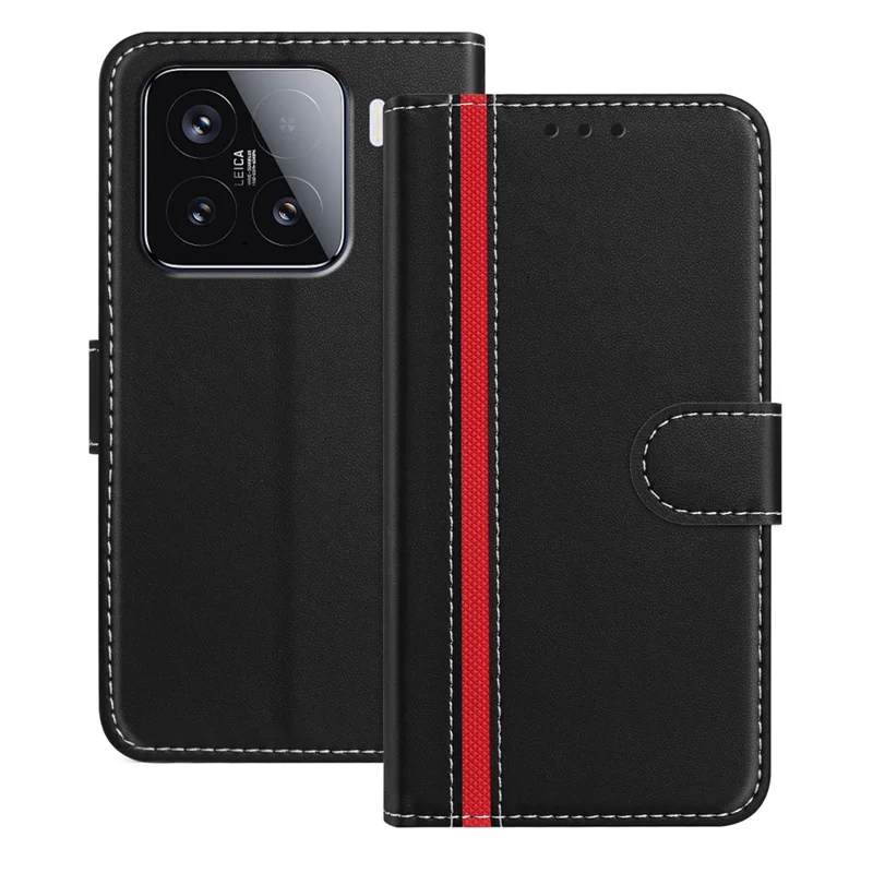 For Xiaomi 15 Phone Cases Wallet Stand Color Splicing Leather Cover with Magnetic Clasp - Red-Cellmalls