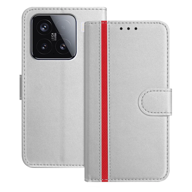For Xiaomi 15 Phone Cases Wallet Stand Color Splicing Leather Cover with Magnetic Clasp - Red-Cellmalls
