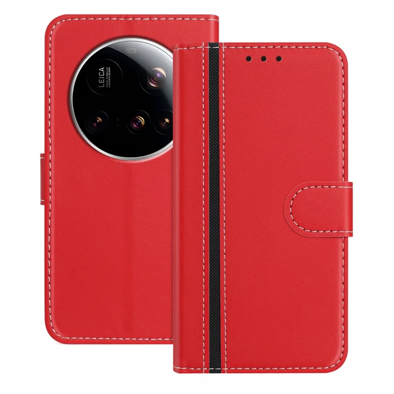 For Xiaomi 15 Ultra Phone Cases Wallet Stand Color Splicing Leather Cover with Magnetic Clasp - Red-Cellmalls