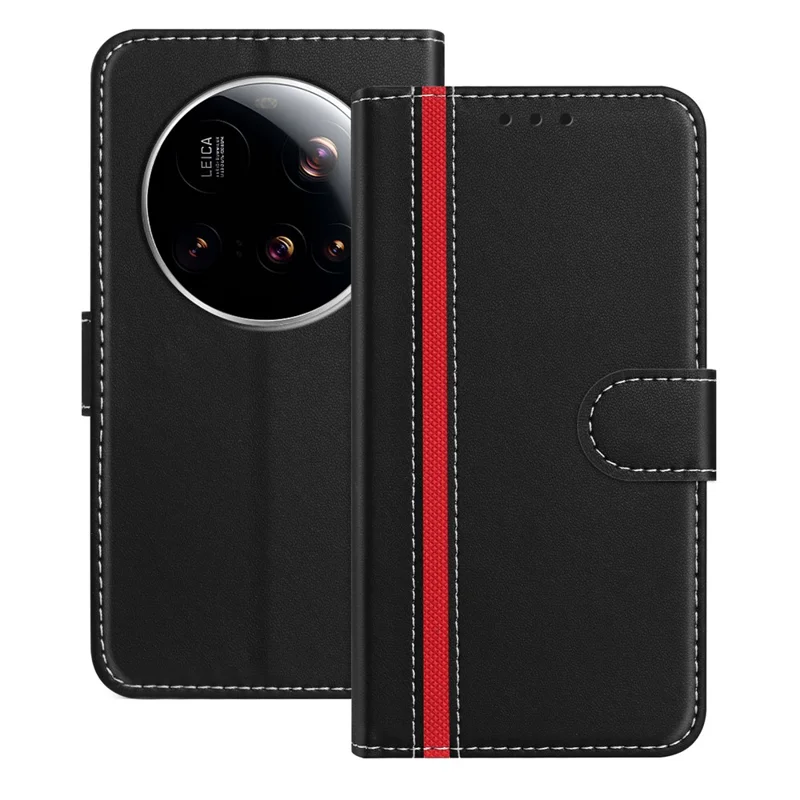 For Xiaomi 15 Ultra Phone Cases Wallet Stand Color Splicing Leather Cover with Magnetic Clasp - Red-Cellmalls