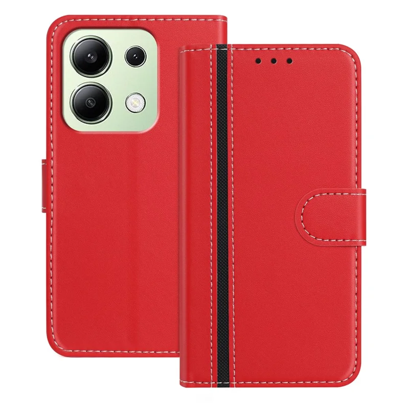 For Xiaomi Redmi Note 13 4G Phone Cases Wallet Stand Color Splicing Leather Cover with Magnetic Clasp - Red-Cellmalls