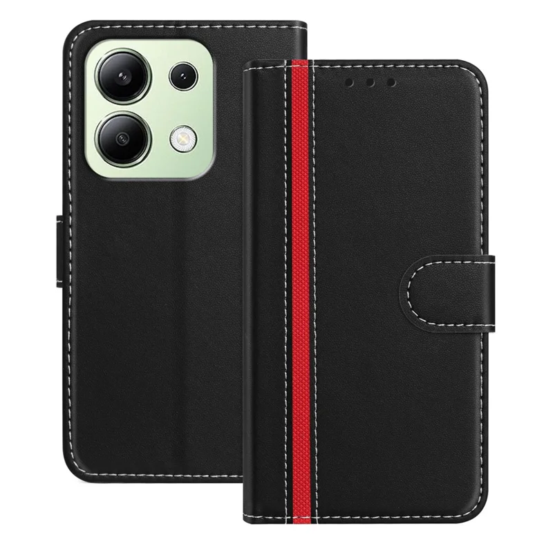 For Xiaomi Redmi Note 13 4G Phone Cases Wallet Stand Color Splicing Leather Cover with Magnetic Clasp - Red-Cellmalls