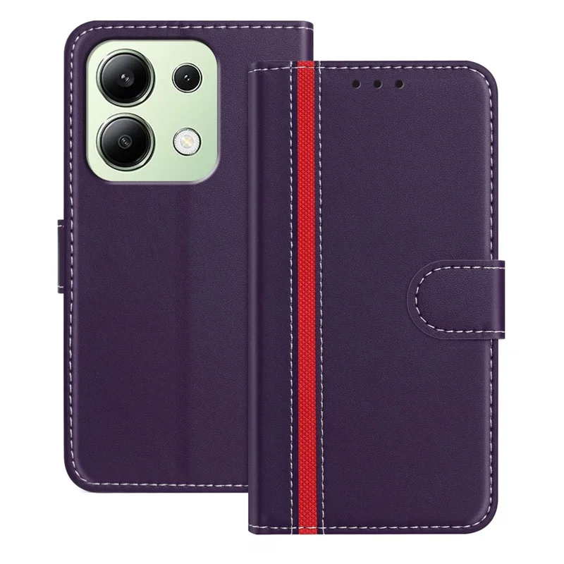 For Xiaomi Redmi Note 13 4G Phone Cases Wallet Stand Color Splicing Leather Cover with Magnetic Clasp - Red-Cellmalls