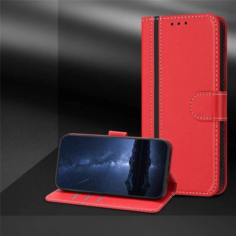 For Xiaomi Redmi Note 13 4G Phone Cases Wallet Stand Color Splicing Leather Cover with Magnetic Clasp - Red-Cellmalls